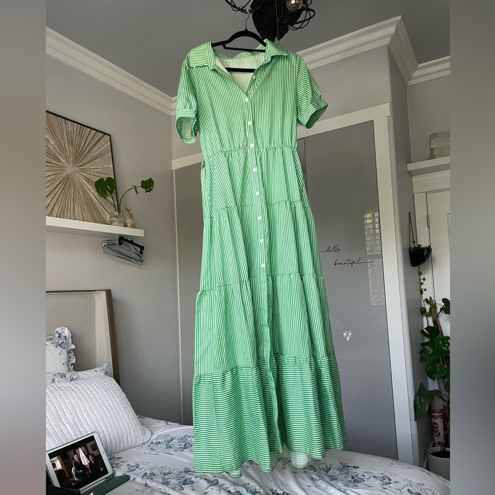 Green Striped Women's Dress